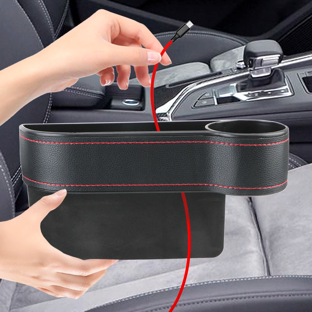 Car Seat Gap Organizer – PU Leather Storage Box with Phone Holder