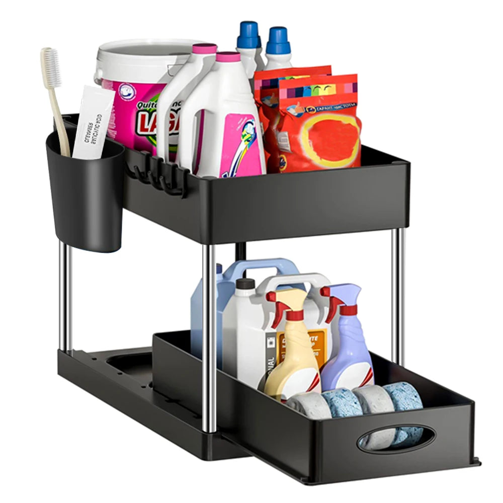 2-Tier Under Sink Organizer – Space saving Kitchen and Bathroom Storage.