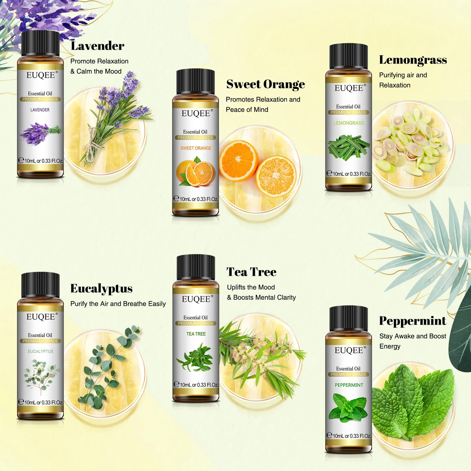 6pcs Aromatherapy Essential Oil Set – Natural Fragrance Oils for Diffuser & Humidifier