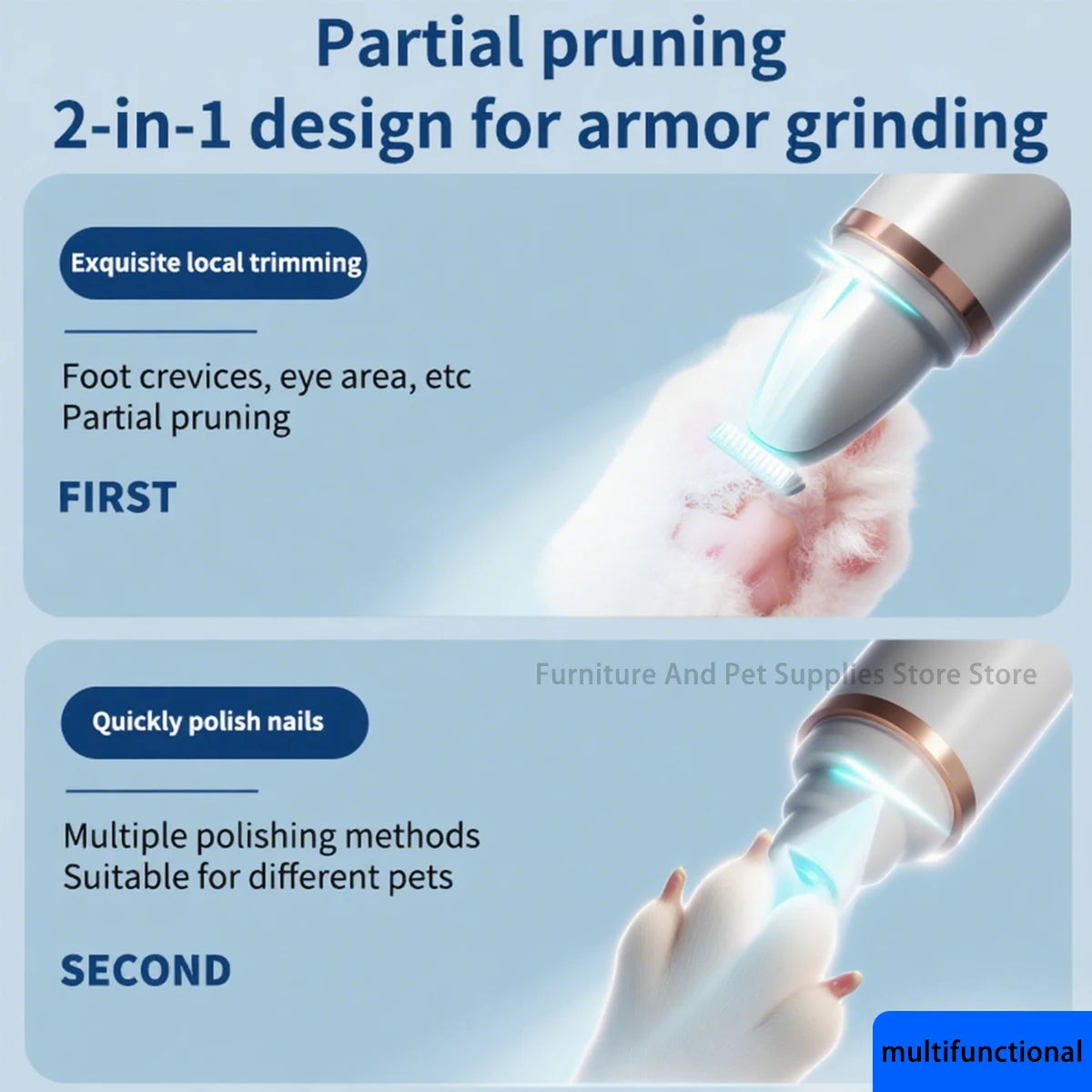 Safe and easy grooming tool for trimming pet hair and smoothing nails at home.