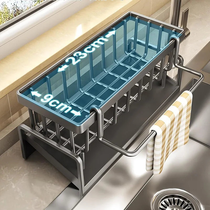 Stainless Steel Kitchen Sink Caddy – Sponge Holder & Dish Soap Organizer with Drain T