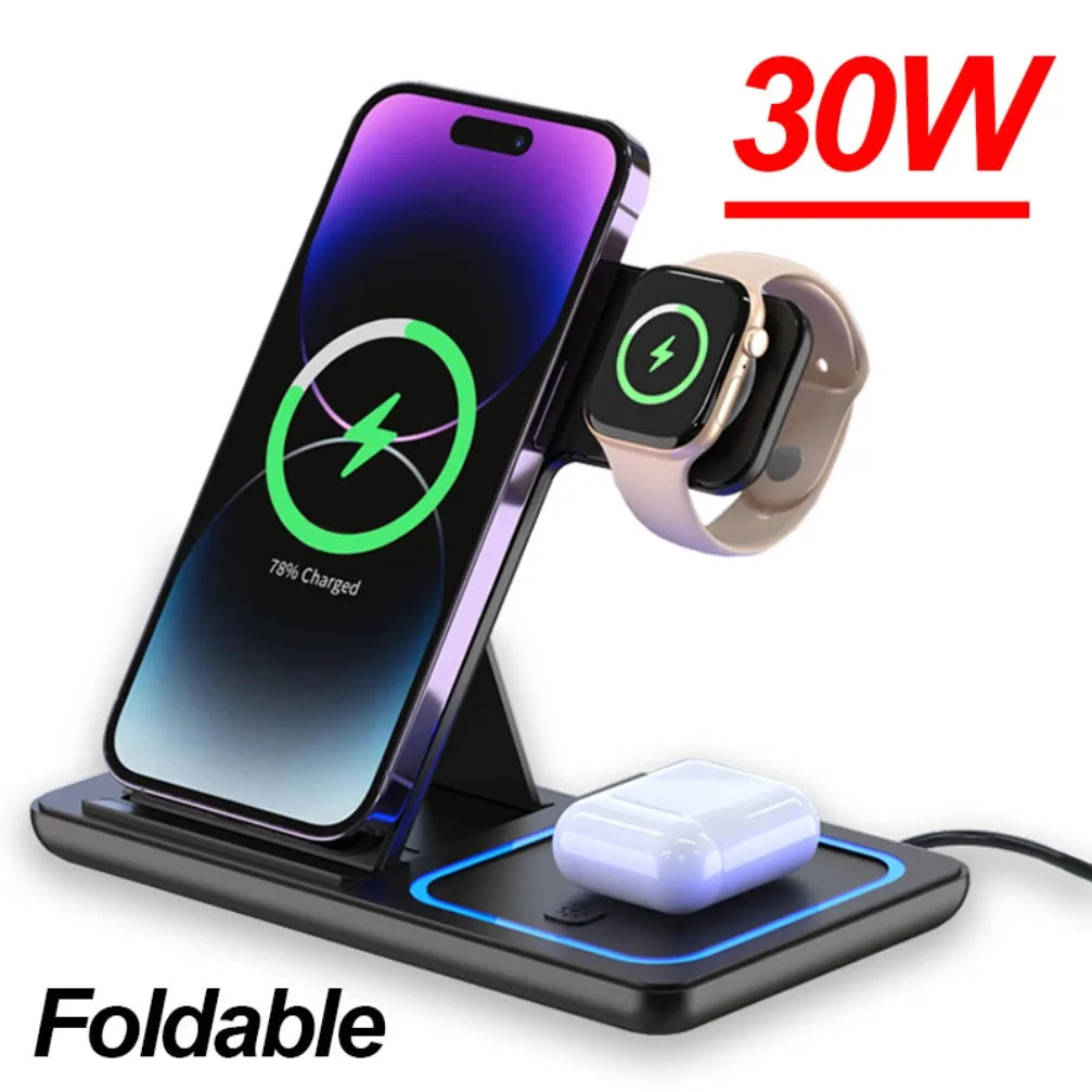 3-in-1 Wireless Charging Station – Fast Charger for Phone, Watch & Earbuds