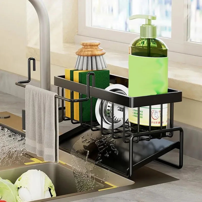 Stainless Steel Kitchen Sink Caddy – Sponge Holder & Dish Soap Organizer with Drain T
