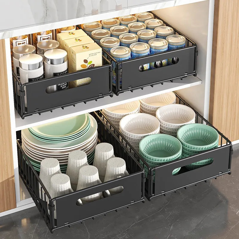 Pull-Out Kitchen Cabinet Organizer – Space Saving Storage Rack for Cabinets & Under Sink