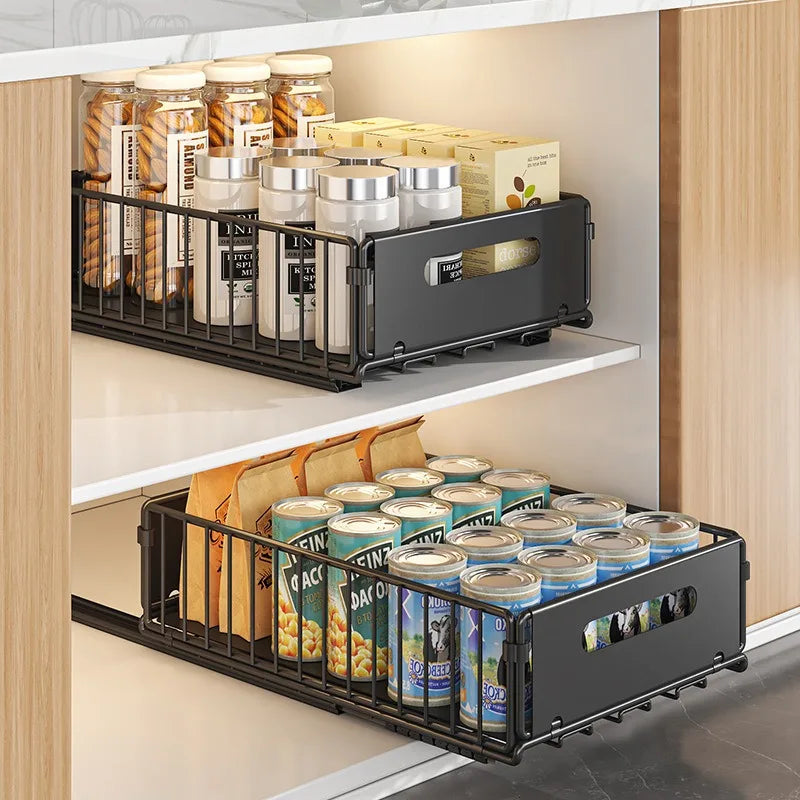 Pull-Out Kitchen Cabinet Organizer – Space Saving Storage Rack for Cabinets & Under Sink