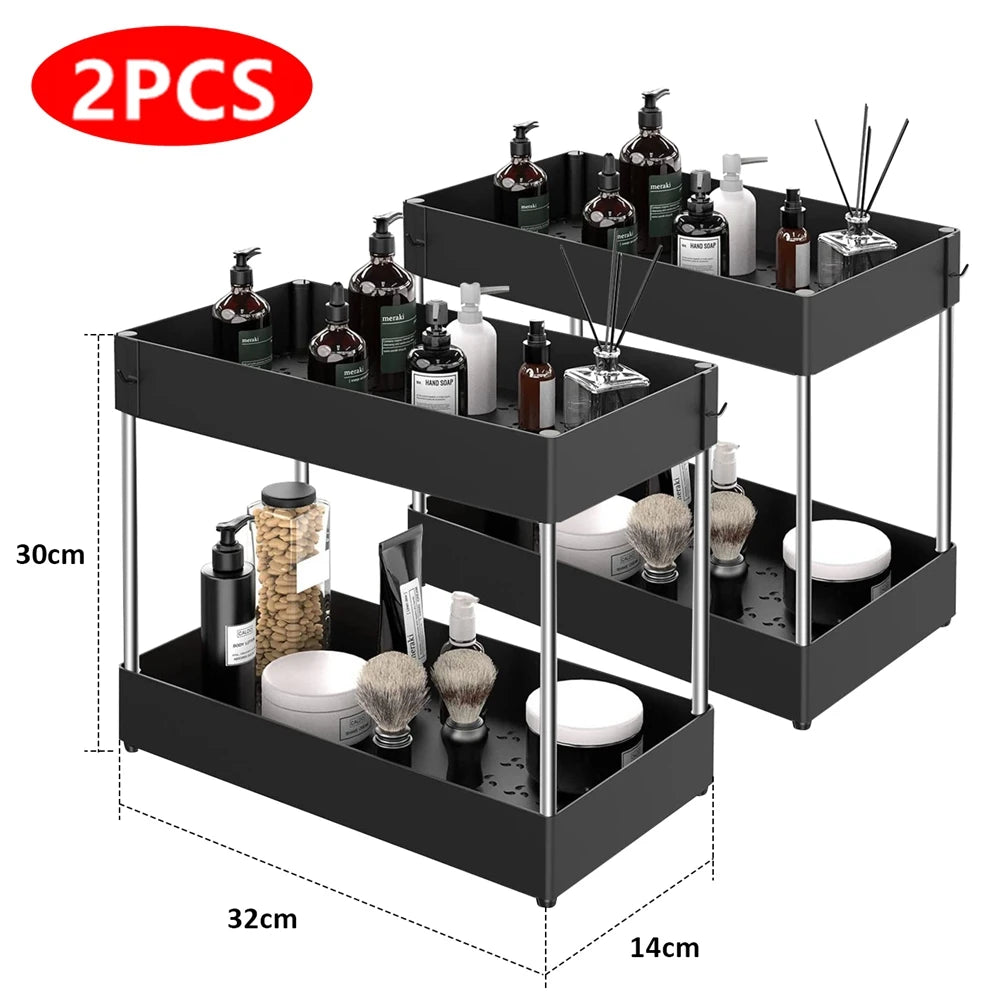 2-Tier Under Sink Organizer – Space saving Kitchen and Bathroom Storage.