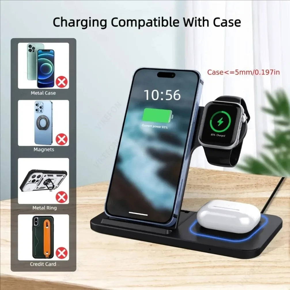 3-in-1 Wireless Charging Station – Fast Charger for Phone, Watch & Earbuds
