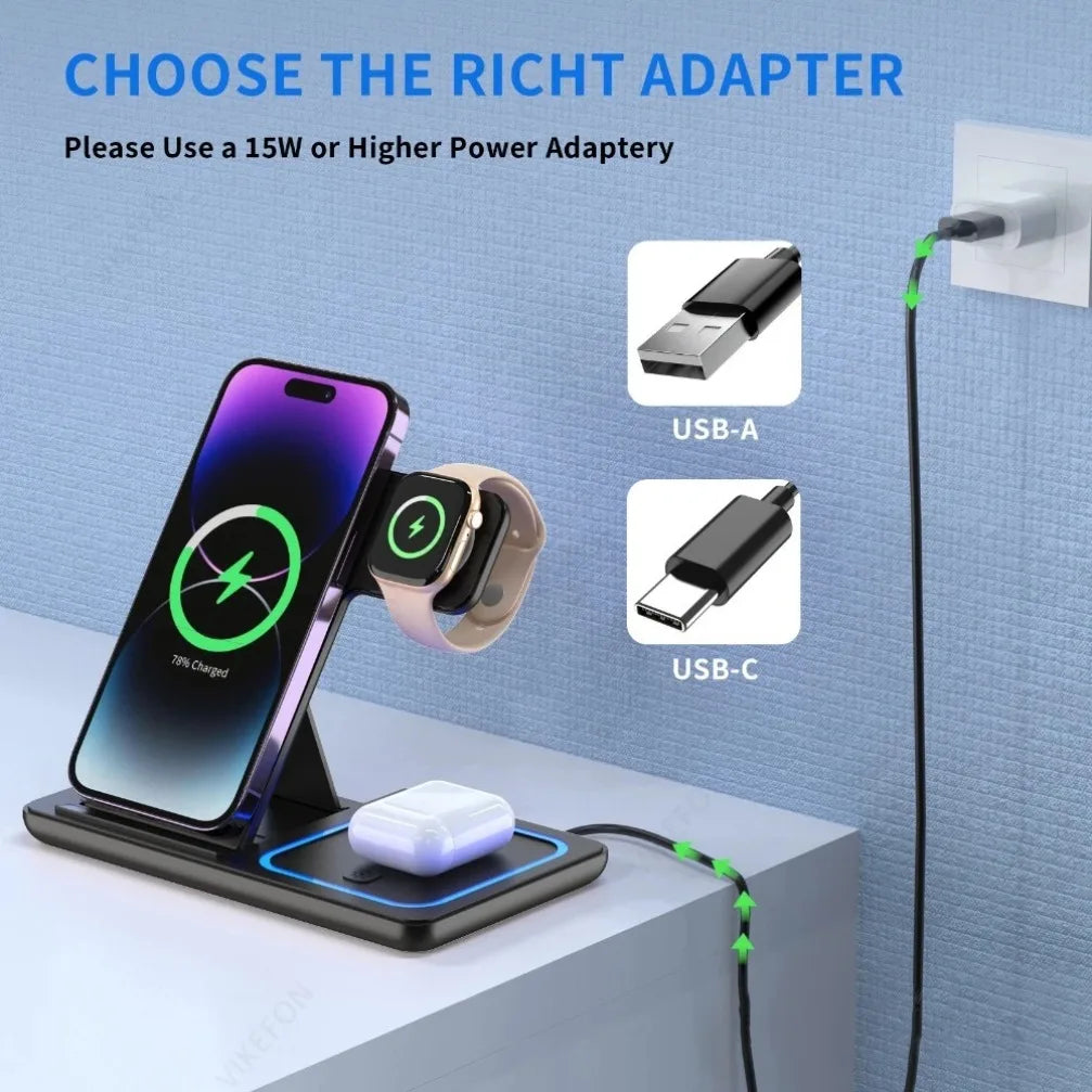 3-in-1 Wireless Charging Station – Fast Charger for Phone, Watch & Earbuds