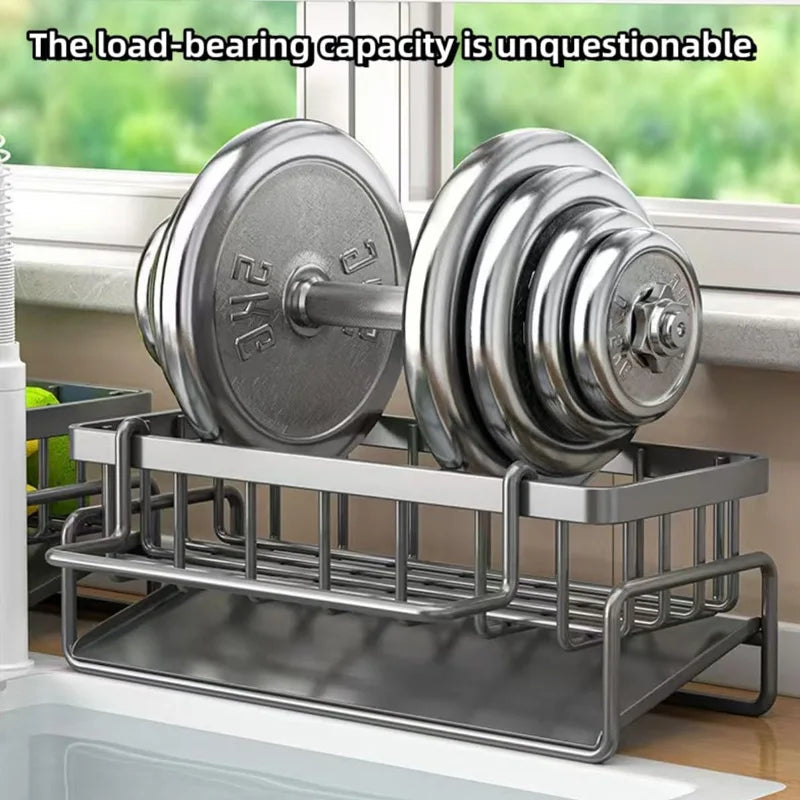 Stainless Steel Kitchen Sink Caddy – Sponge Holder & Dish Soap Organizer with Drain T