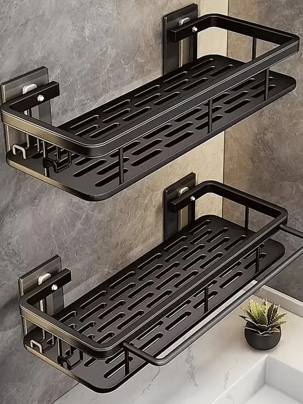 3PCS Adhesive Aluminum Shower Shelf: Rust-Proof No-Drill Bathroom Storage Organizer