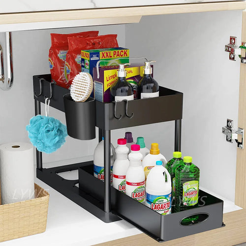 2-Tier Under Sink Organizer – Space saving Kitchen and Bathroom Storage.