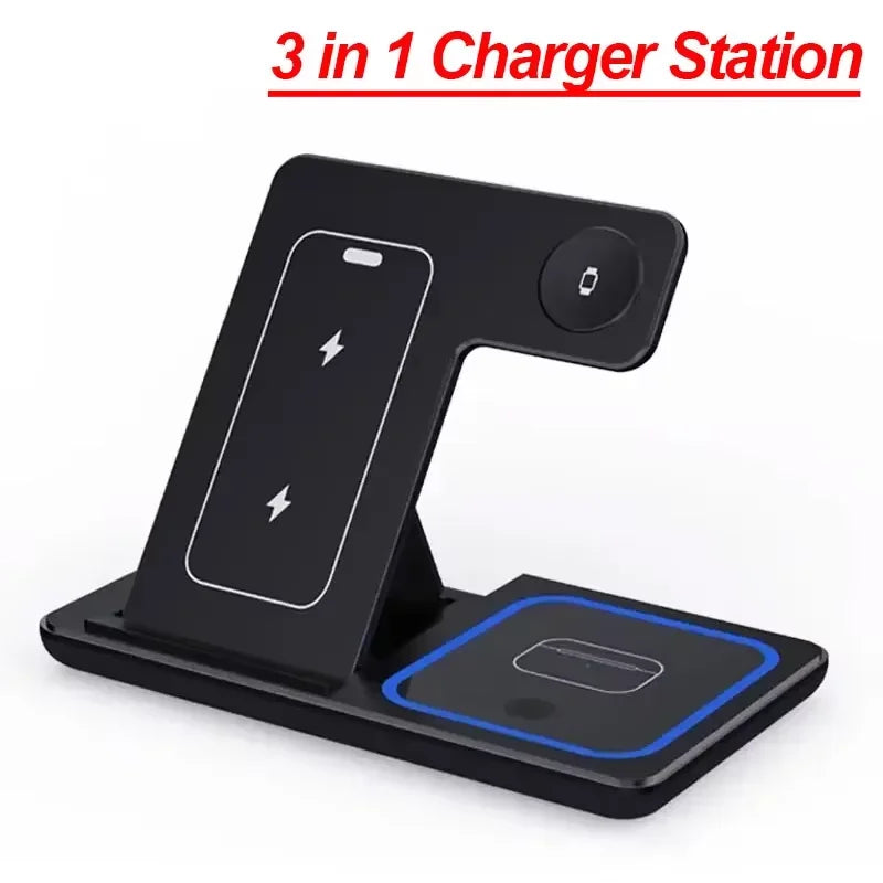 3-in-1 Wireless Charging Station – Fast Charger for Phone, Watch & Earbuds