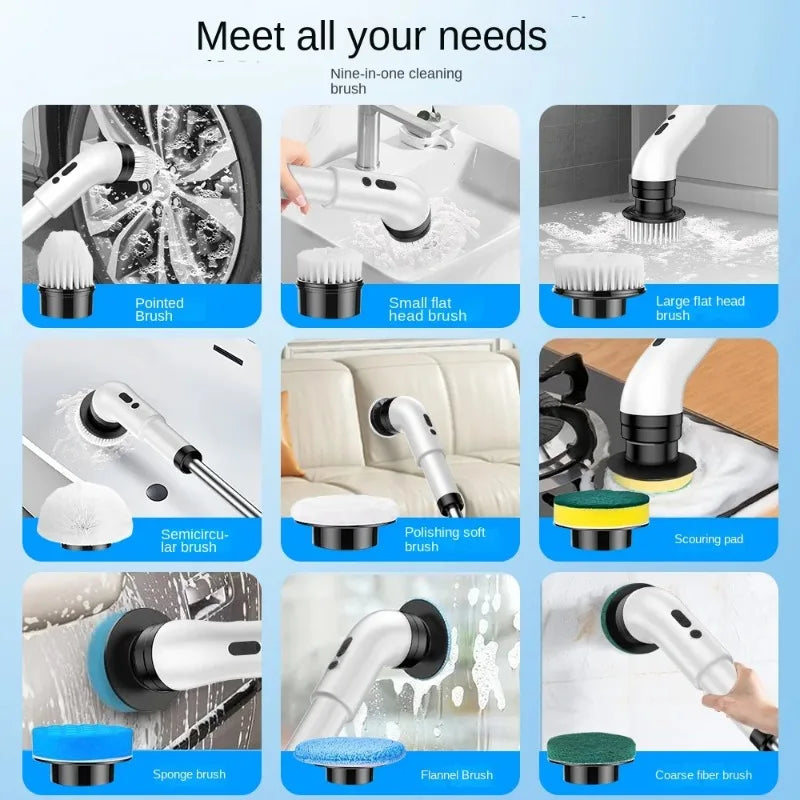 9-in-1 Cordless Electric Spin Scrubber with Adjustable Handle – Bathroom & Kitchen Cleaning Brush