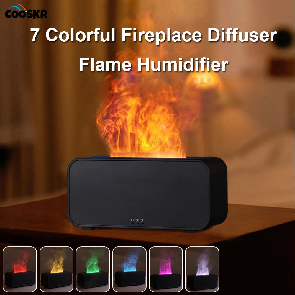 Flame Aroma Diffuser Humidifier – LED Fireplace Effect Essential Oil Air Humidifier