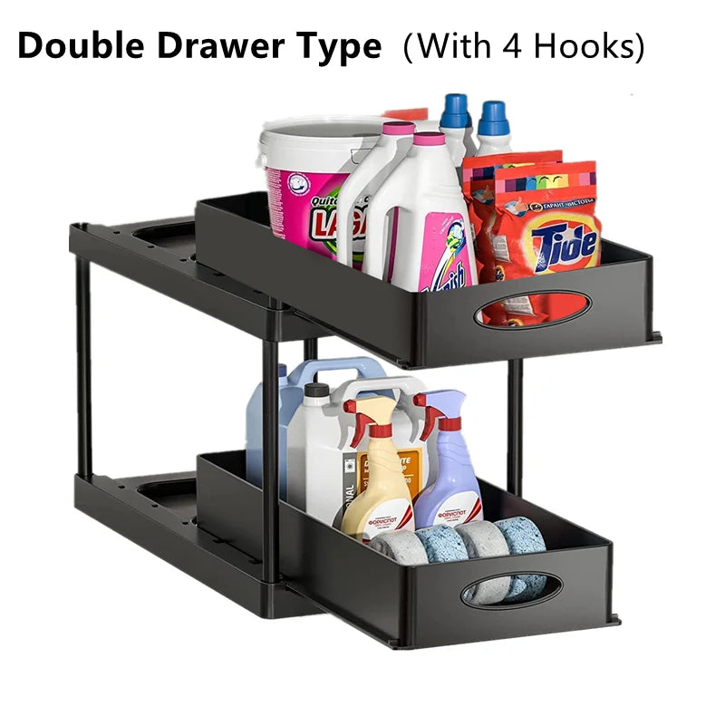 2-Tier Under Sink Organizer – Space saving Kitchen and Bathroom Storage.