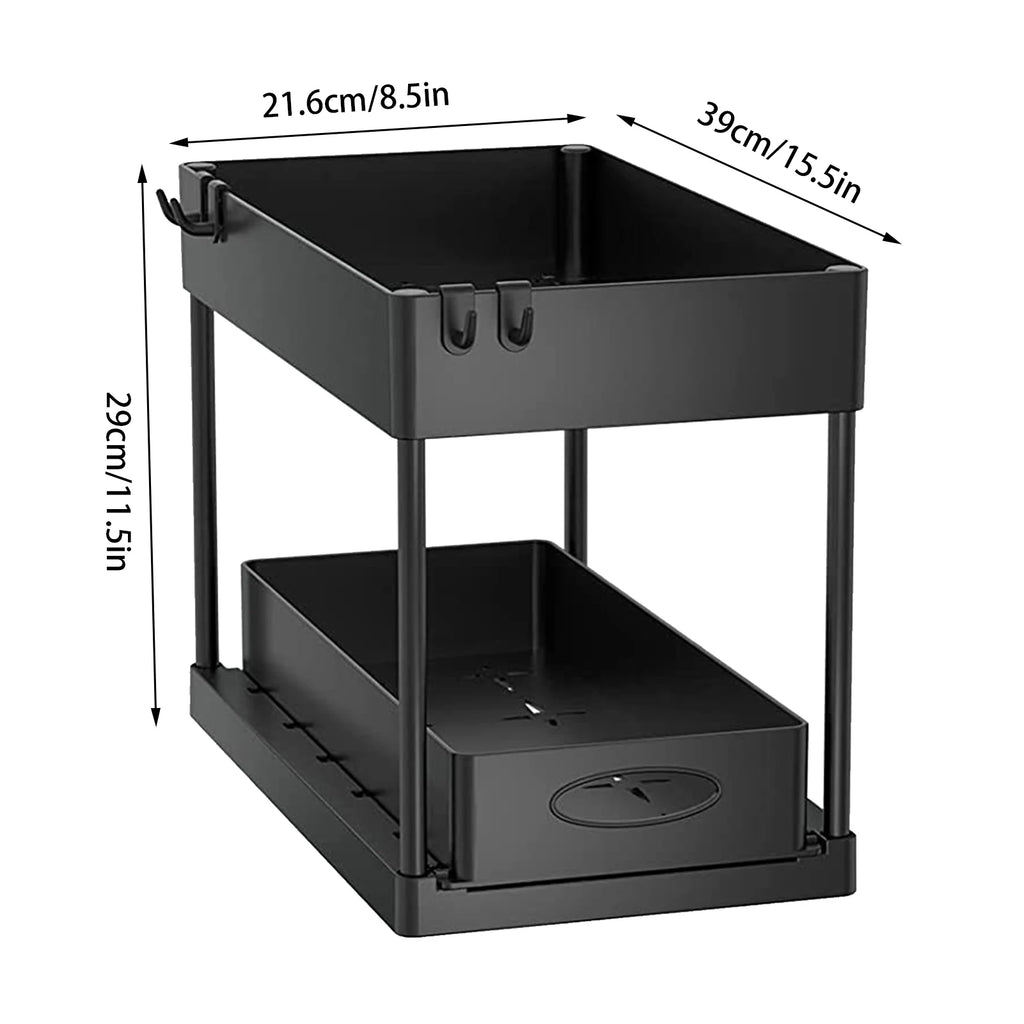 2-Tier Under Sink Organizer – Space saving Kitchen and Bathroom Storage.