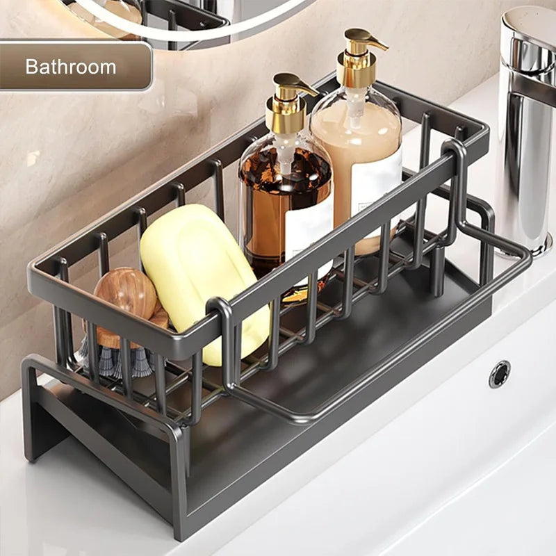 Stainless Steel Kitchen Sink Caddy – Sponge Holder & Dish Soap Organizer with Drain T