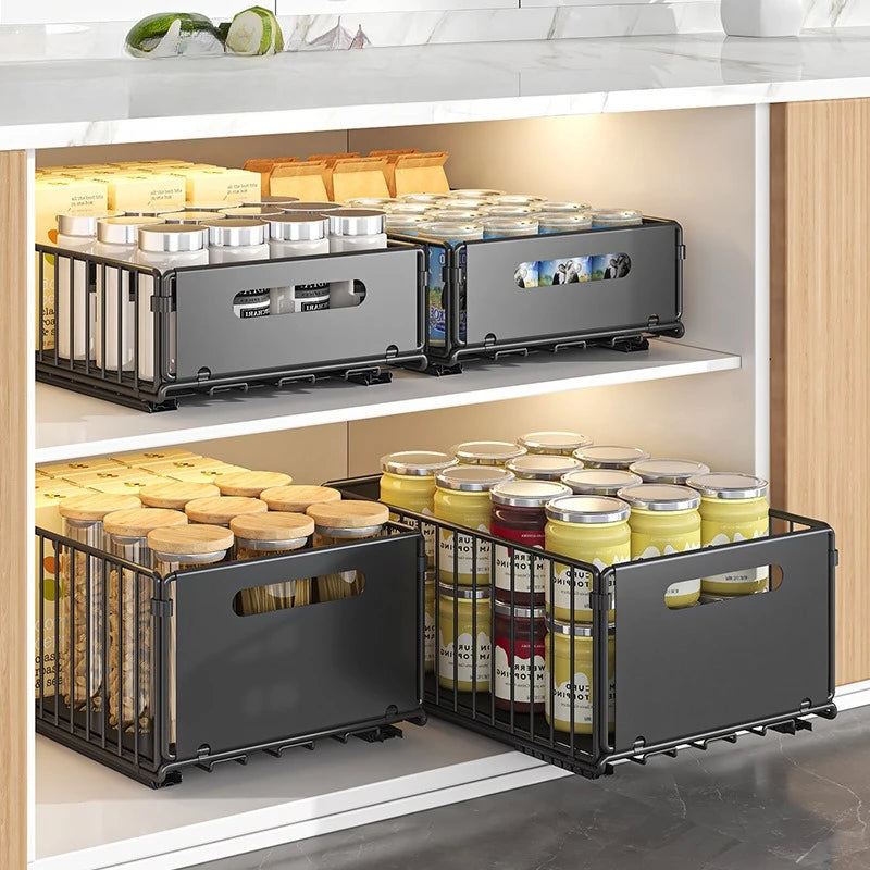 Pull-Out Kitchen Cabinet Organizer – Space Saving Storage Rack for Cabinets & Under Sink