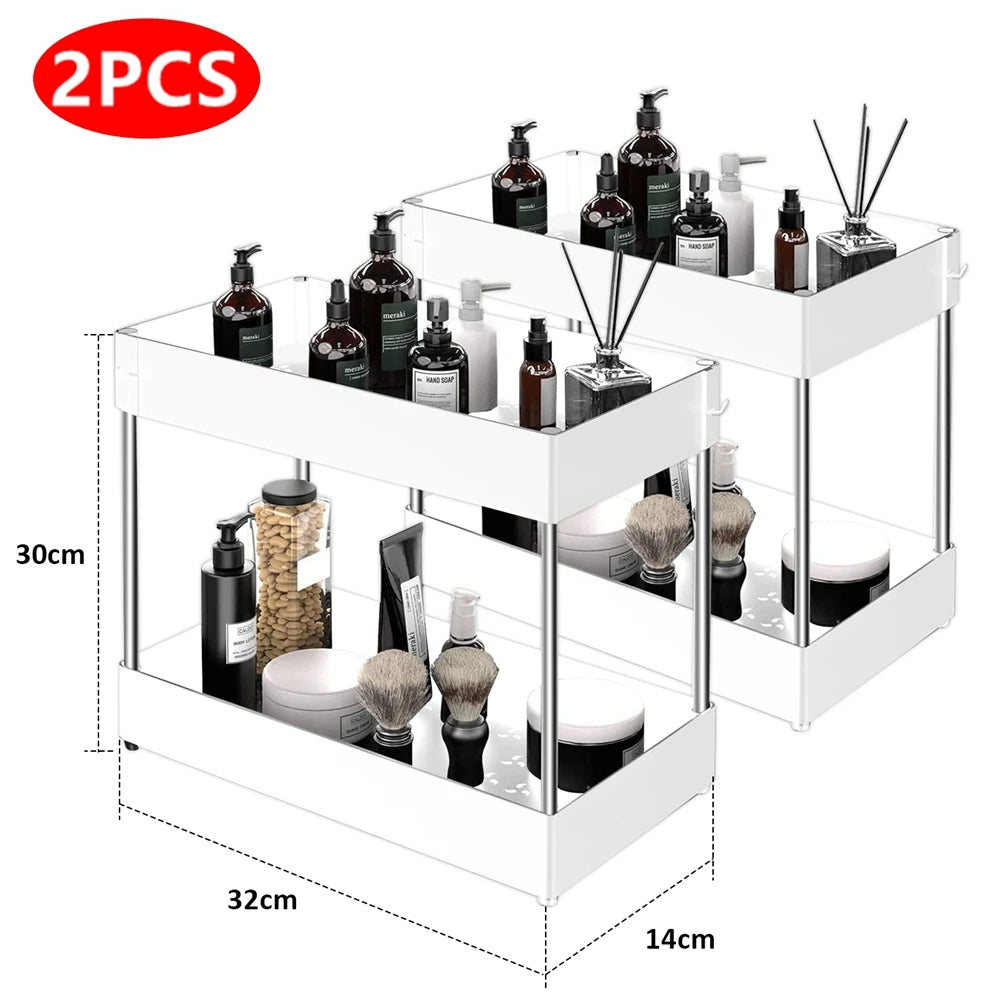 2-Tier Under Sink Organizer – Space saving Kitchen and Bathroom Storage.