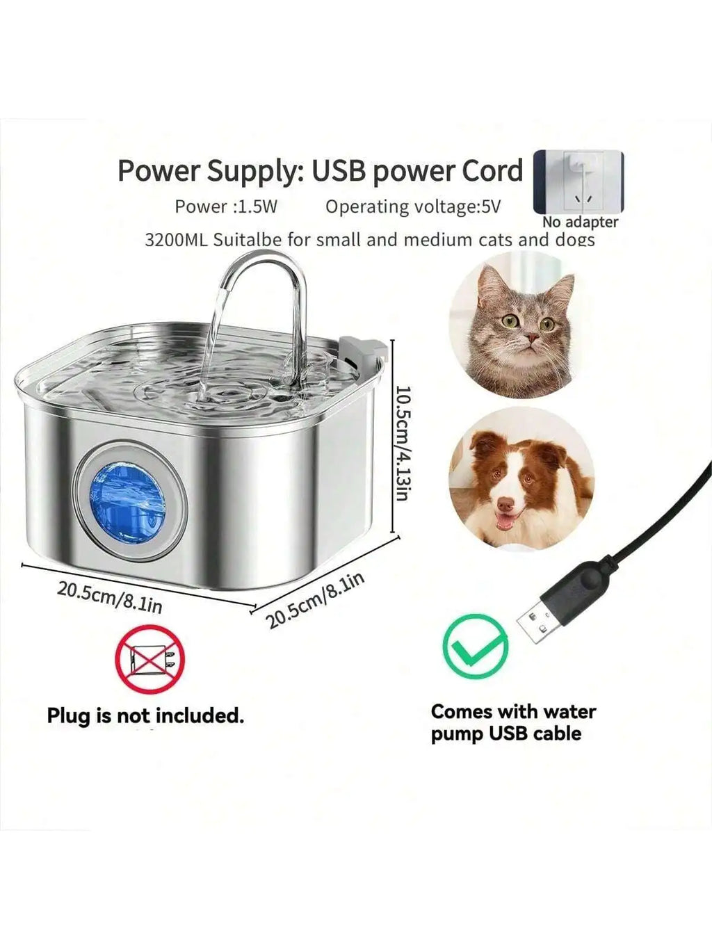 Automatic Pet Water Fountain – USB Stainless Steel Cat & Dog Drinking Water Dispenser