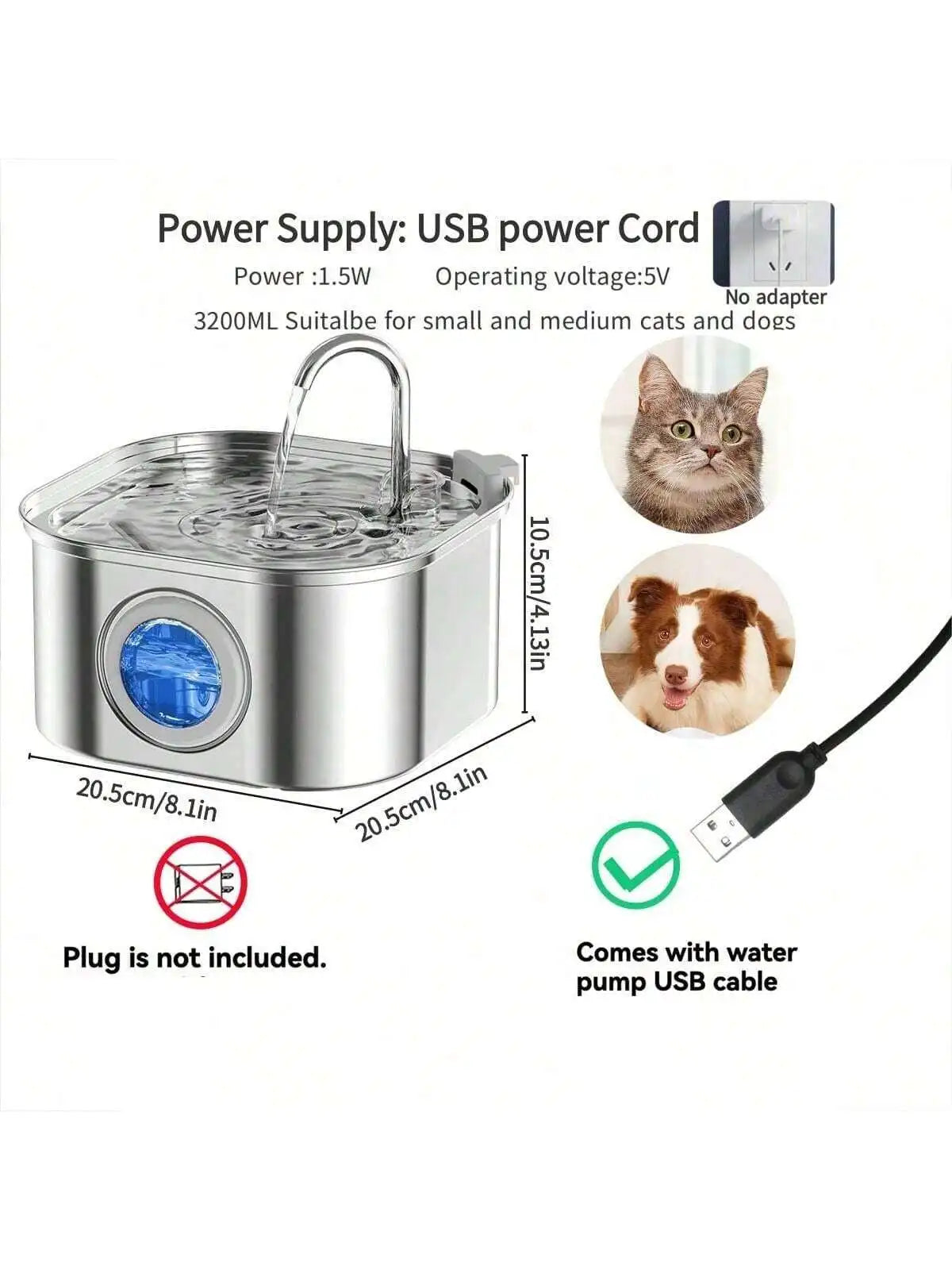 Automatic Pet Water Fountain – USB Stainless Steel Cat & Dog Drinking Water Dispenser