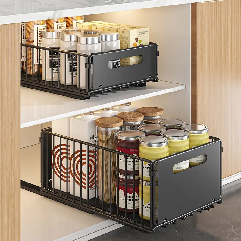 Pull-Out Kitchen Cabinet Organizer – Space Saving Storage Rack for Cabinets & Under Sink