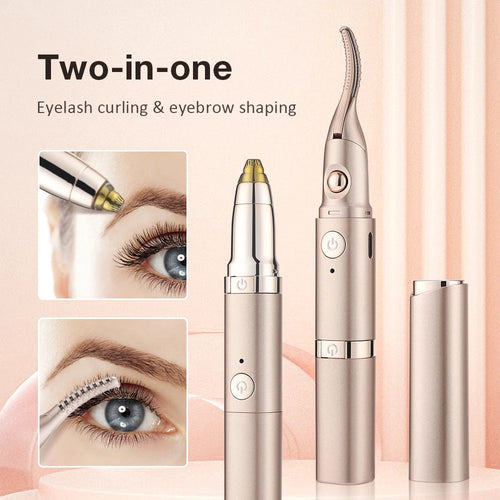 2-in-1 Electric Eyebrow Shaver & Heated Eyelash Curler – Portable Makeup Tool